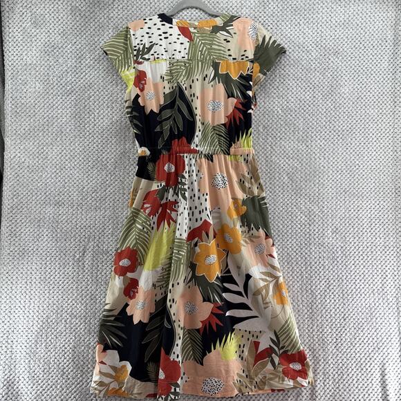 Ann Taylor Shirt Dress Womens 8 Beige Red Button Front Crew Cap Sleeve Belt - Picture 6 of 13